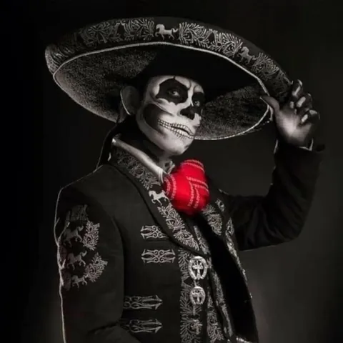 El Patron's brand image: a charro in calavera face paint tipping an embroidered sombrero